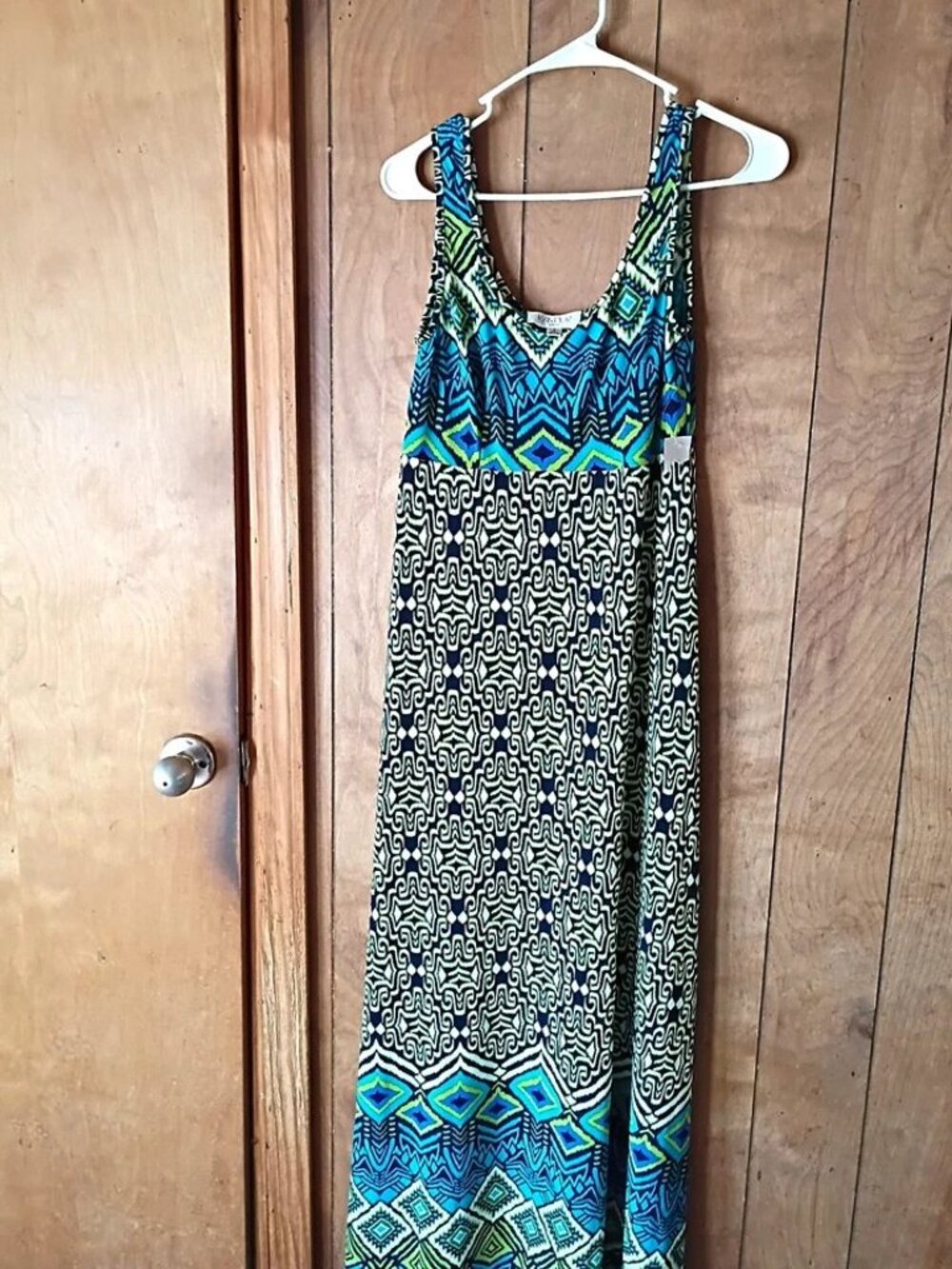 Kasper Women’s Maxi Dress Size 4 Blue Green Geometric Print Sleeveless NWT